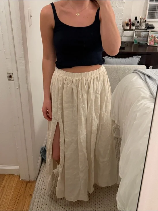Dissh Cream Full-Length Linen Skirt - Picture 2 of 5